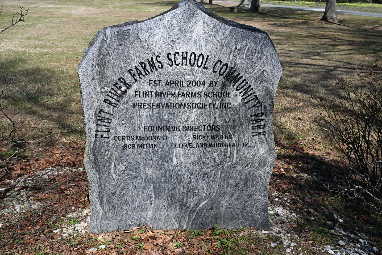 A monument marks the location where the school and chapel stood on the Flint River Farms Resettlement Project.  