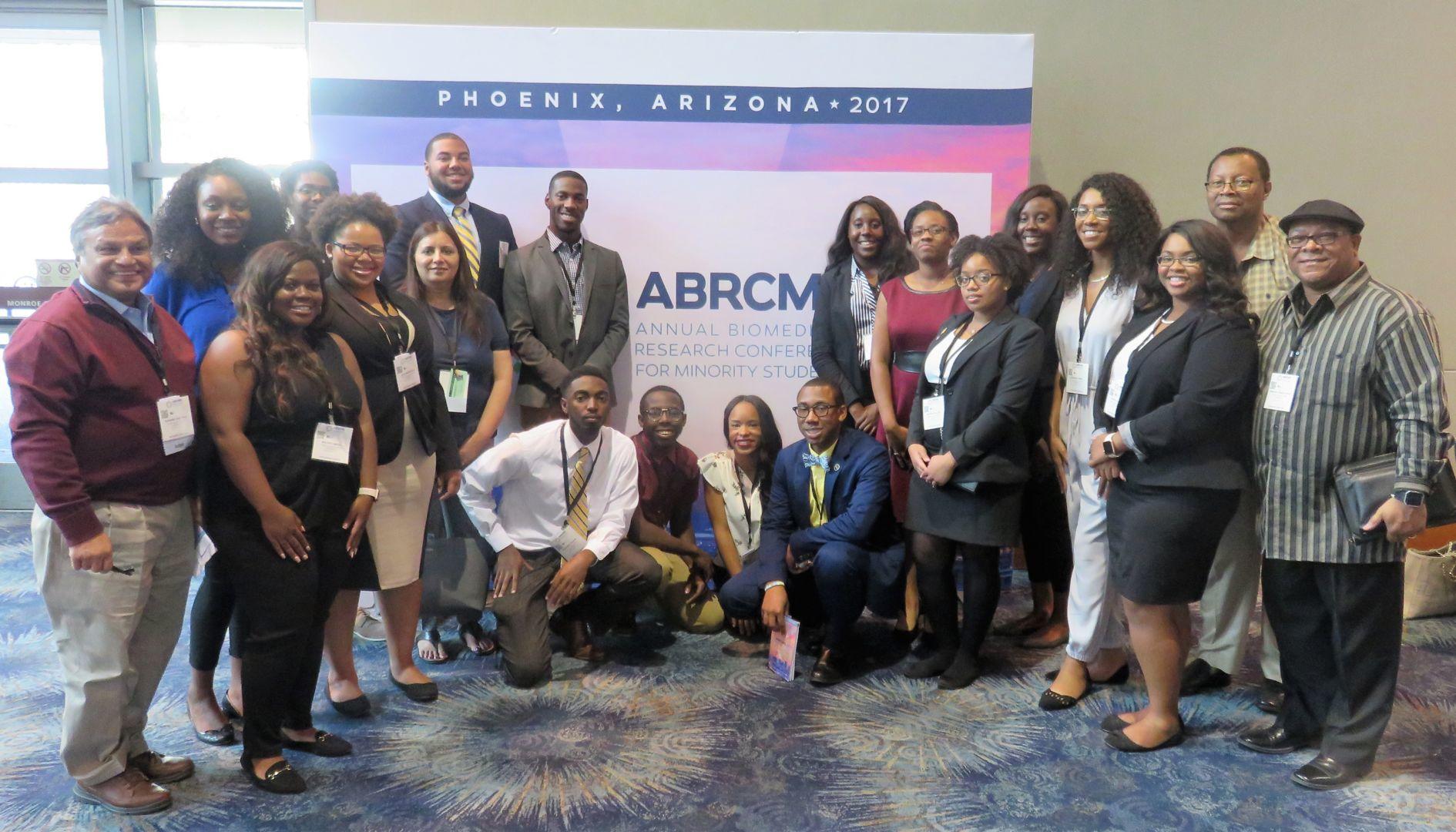 Sixteen students and five faculty members from Fort Valley State University pose for a photo while attending the Annual Biomedical Research Conference for Minority Students (ABRCMS) in Phoenix, Arizona.