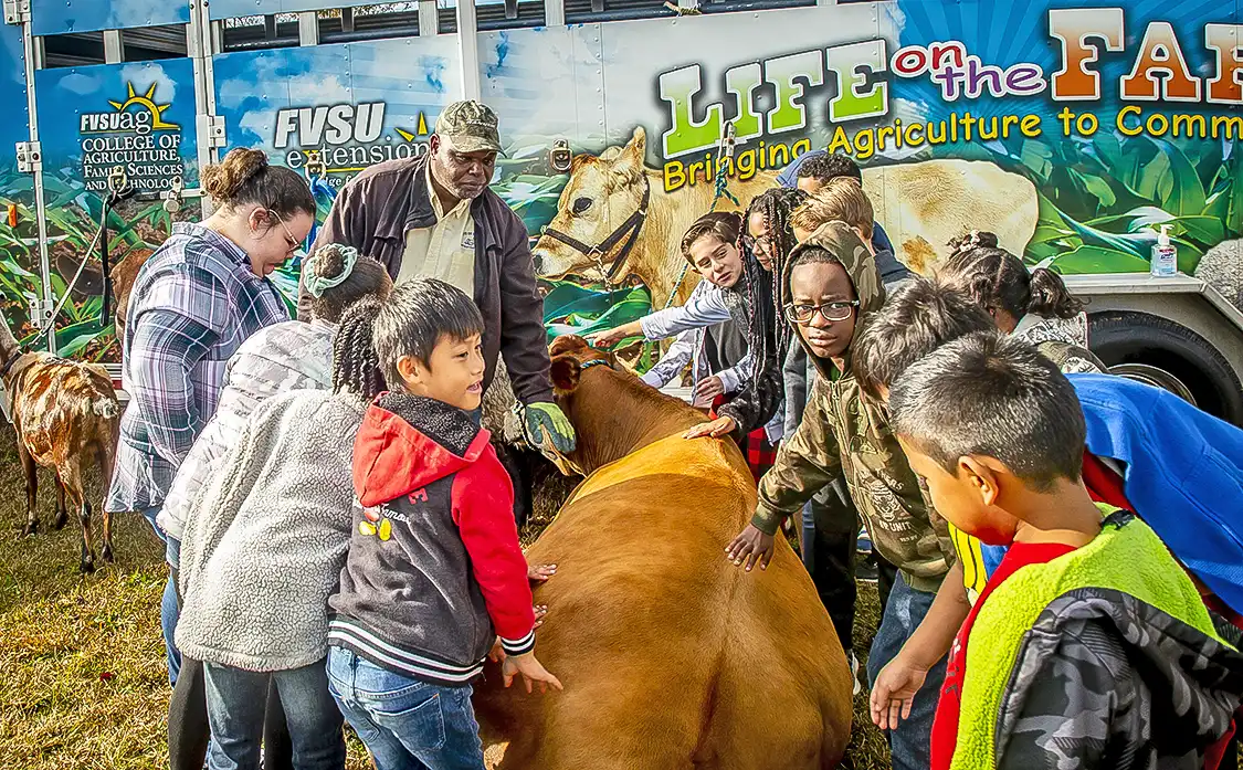 Children learning about farm animals.