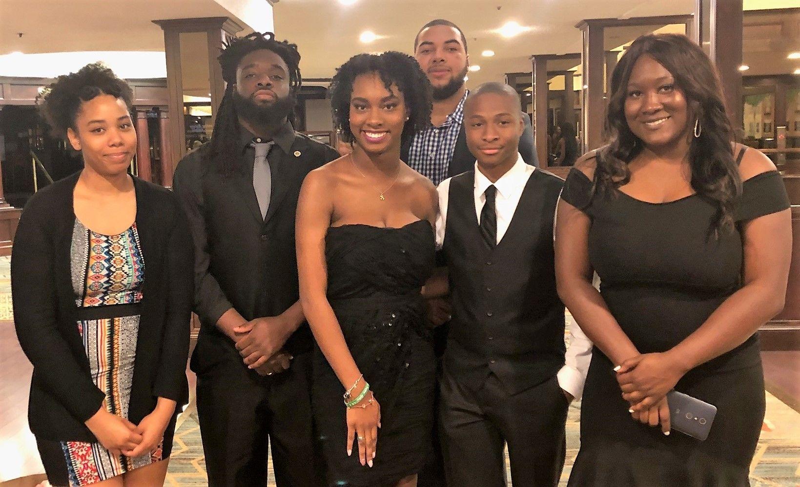 Fort Valley State University students Rene Bynum (far left), Demetrius Callaway (second from right) and Kiamata Dukes (far right) won first, second and third place awards during the 33rd annual Minorities in Agriculture, Natural Resources and Related Sciences (MANRRS) Career Fair and Training Conference in Greensboro, North Carolina.